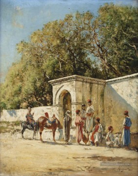 Fontaine aux environs de Tunis Victor Huguet orientaliste Peinture à l'huile